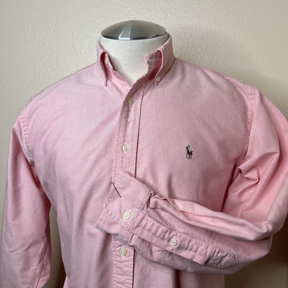 RALPH LAUREN Mens 15.5 32 Yarmoouth Pink Oxford Pink with Tan Pony 100% Cotton